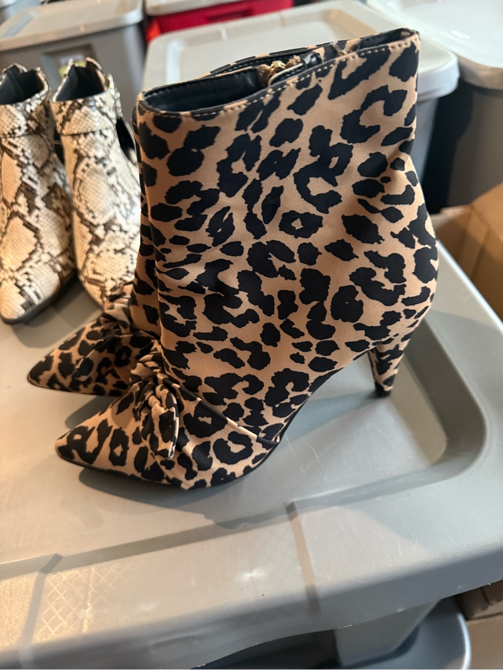 Zara Leopard Print Pointed Toe Ankle Booties - Tan & Black